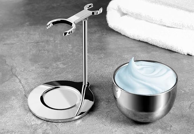 GRUTTI Luxury Shaving Organizer Stand & Bowl Set - 3-Layer Stainless Steel Bowl, Keeps Tools Dry & Organized - Gift for Dad/Husband
