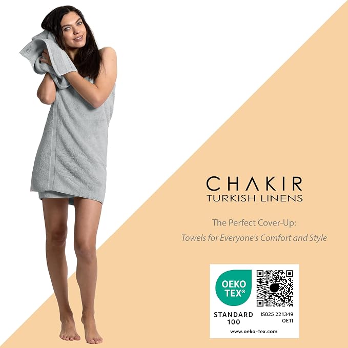 Chakir Turkish Linens 4 Piece Bath Towel Set, 100% Cotton Luxury Turkish Towels for Bathroom, Soft Absorbent Bath Towels, 27 x 54 Inches, Silver Gray
