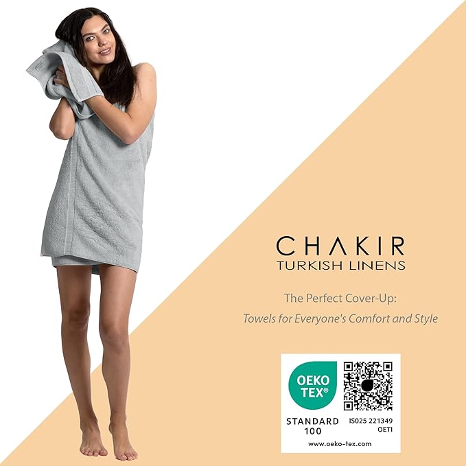 Chakir Turkish Linens 4 Piece Washcloth Set, 100% Cotton Luxury Turkish Washcloths for Bathroom, Soft Absorbent Washcloths, 13 x 13 Inches, Silver Gray