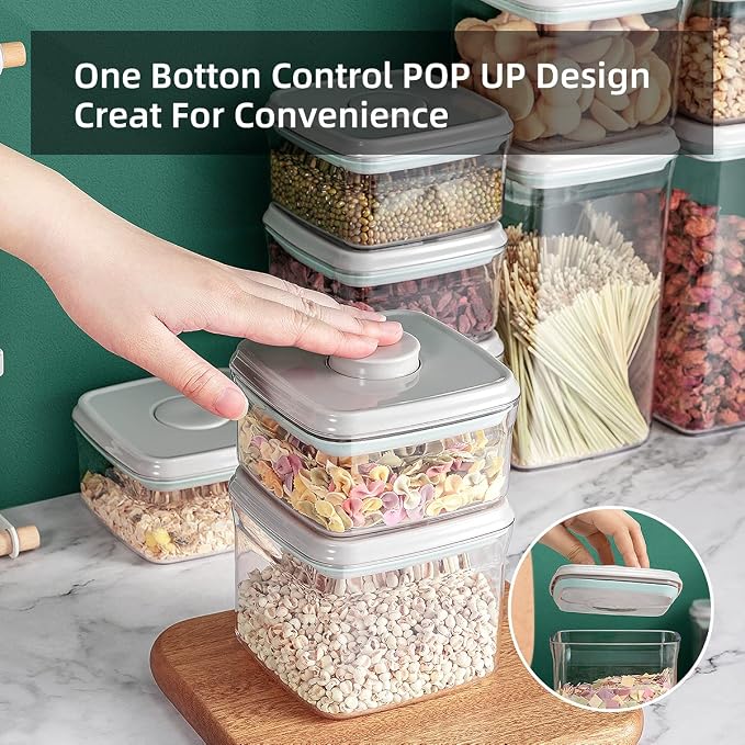 Food Airtight Containers (1500ml) 1.5 Qt Pop Up Food Formula Container With Lids, Bpa-Free One Button Open Stackable Container for Coffee Tea Brown Sugar Cereals - 8 Labels - Clear