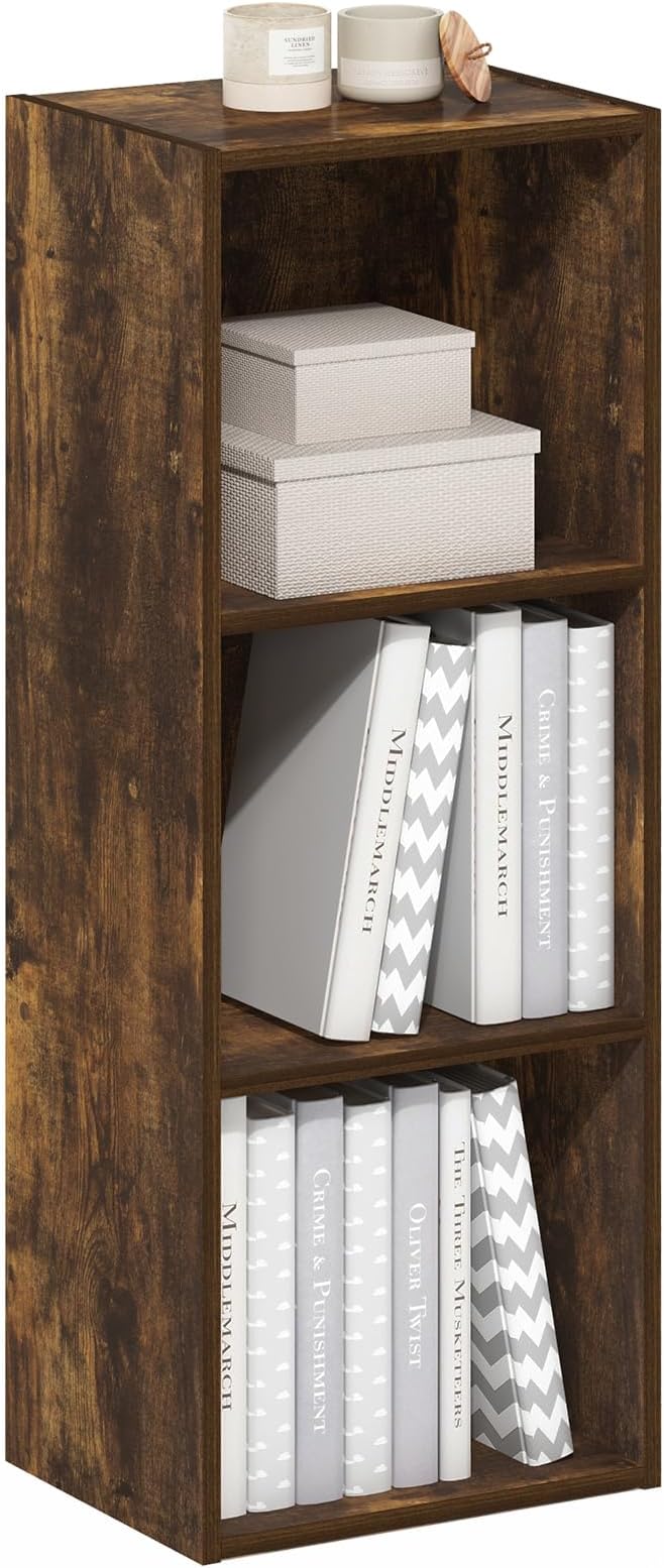 Furinno LUDER Book Shelf, 3-Cube Bookshelf, Bookcase with Open Shelves, 9.3 x 12 x 31.5, Easy Assembly, for Living Room, Bedroom, Home Office, Amber Pine