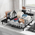 Large Dish Drying Rack, Expandable Dish Rack for Kitchen Counter, 304 Stainless Steel Space Saving Dish Drainer with Multifunctional Flip Up Pegs