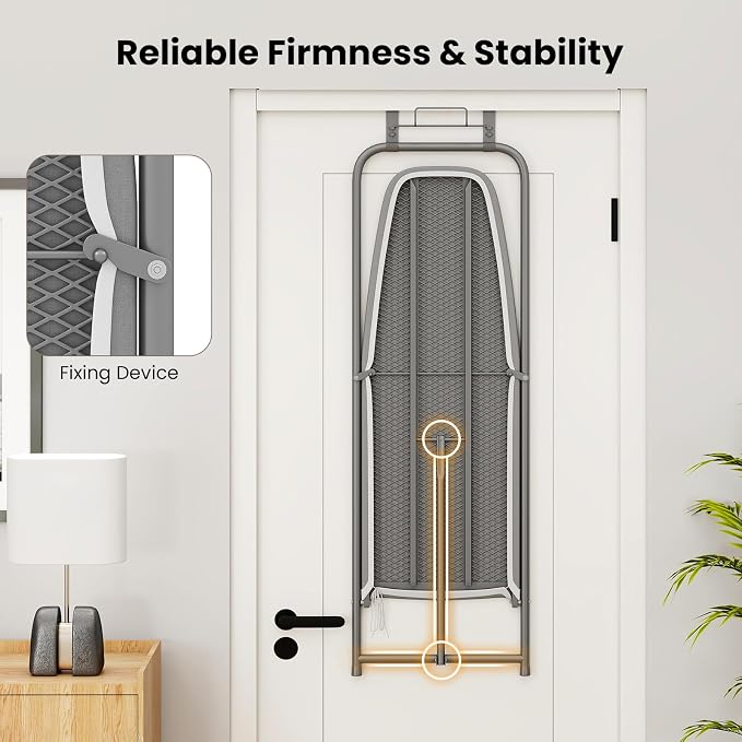 COSTWAY Over the Door Ironing Board, Space-Saving Metal Hanging Iron Board | Iron Holder & Cotton Cover, Compact Fold Down Iron Stand for Home, Apartment, Laundry Room, Dorm, 42"L x 17"W x 50"H