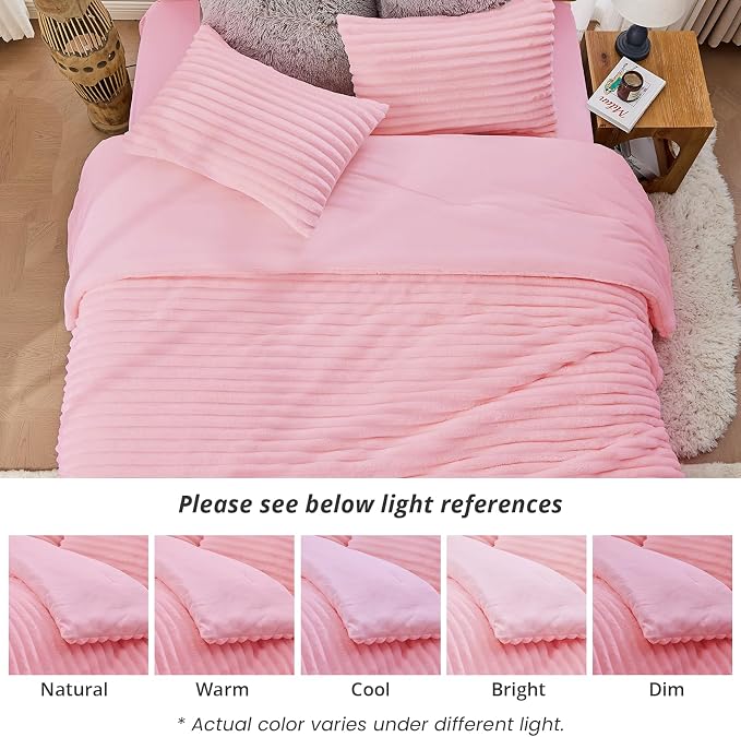 Sasttie King Comforter Set 3 Pieces - Super Soft Fleece Comforters King Size, 1 Luxury Warm Fuzzy Marshmallow Comforter with 2 Pillow Cases, Faux Fur Down Alternative Bedding Set, Pink