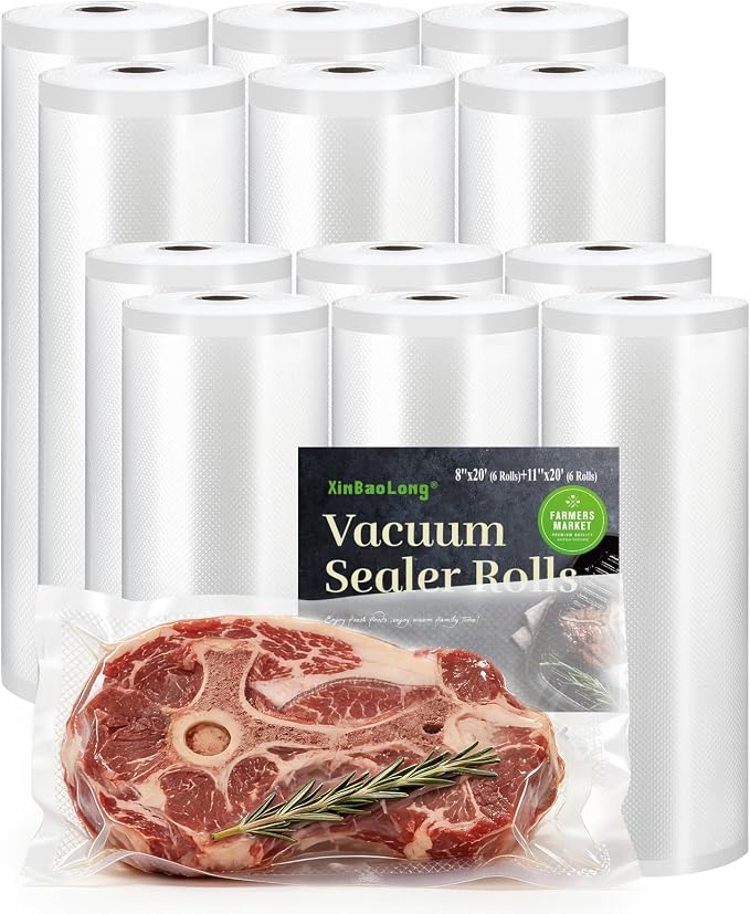 Vacuum Sealer Bags 12 Pack (6 Rolls 11"x20' + 6 Rolls 8"x20'), 240Feet | Commercial Grade, BPA Free, Freezer Bags, Sous Vide Cooking, Puncture Prevention, Kitchen Essentials, Kitchen Gadgets