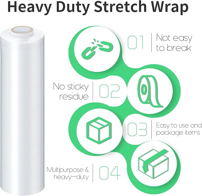 Stretch Film, HERKKA Stretch Wrap with Handles Industrial Strength, Moving Wrapping Plastic Roll, Shrink Wrap for Pallet Wrap, 15" x 1000 Feet, 4 Pack, 60 Gauge