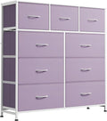 WLIVE 9 Drawer Dresser, Fabric Storage Tower for Bedroom, Hallway, Closet, Tall Chest Organizer Unit for Bedroom with Fabric Bins, Steel Frame, Wood Top, Easy Pull Handle, Purple