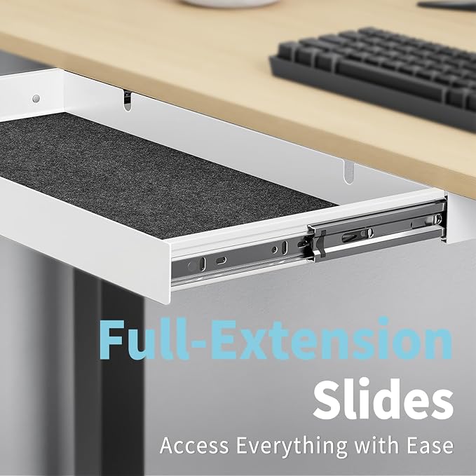 Under Desk Drawer,20.1 inch Carbon Steel Slide-Out Under Table Storage Organizer With Full Extension Ball-Bearing Slides,Undermount Drawer For Standing Desk & Home Office,White