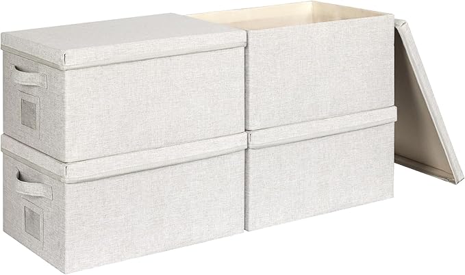 Graciadeco Large 17''x12'' Quart Collapsible Stackable Storage Bins with Lids, 4 Packs Fabric Closet Boxes with Lids, Storage Cube Baskets Container Organizers for Bedroom Office(17''x12.2x''8'')