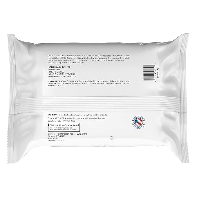 McKesson Washcloth Wipes, Unscented - Disposable Wet Wipes for Adults - Fragrance-Free, Alcohol-Free - No-Rinse Formula - Snap Lid Soft Pack, 96 Count, 6 Packs, 576 Total