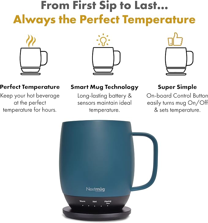 Nextmug - Temperature-Controlled, Self-Heating Coffee Mug (Slate Blue - 14 oz.)