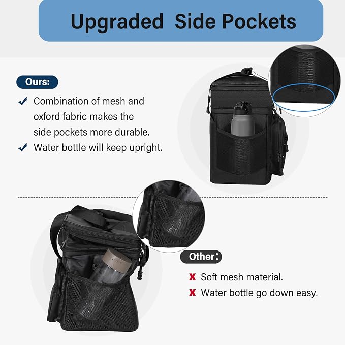Lunch Box Cooler Bag - Tactical Insulated Lunchbox for Men - Large Soft Expandable Lunch Pail for Adults Work Outdoor Shifts Trips Black 16L