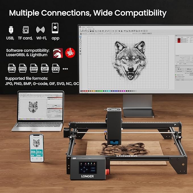 Longer Ray5 20W Laser Engraver with Air Assist Kit 3-in-1 Rotary Roller Kit DIY CNC Laser Cutter Tool for Metal Glass Wood,Engraving Area 400 * 365mm