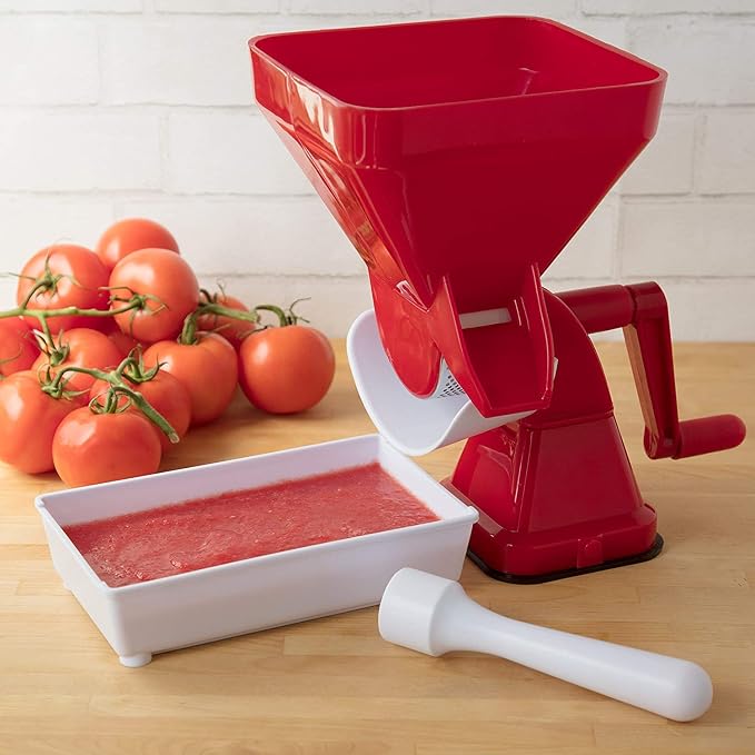 Tomato Strainer- Easily Juices w No Peeling Deseeding or Coring Necessary- Suction Cup Base Food Mill Press- Make Homemade Pasta Sauces, Fresh Salsa Potato Puree- Easy to Use, Cooking Supplies Gift