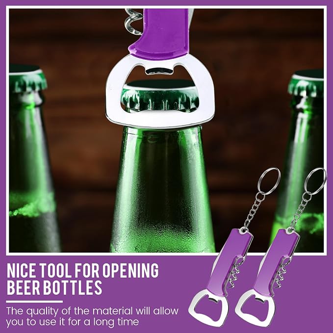 Ziliny 24 Pcs Bottle Opener Keychain Bulk Wine Bottle Beer Opener Keychain 3.27" Stainless Steel Corkscrew Waiter Corkscrew Wine Keyring Gifts for Christmas Bar Party Wedding Home (Purple)