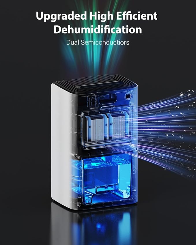 UBBO 95oz Dehumidifiers for Home, 1000 Sq.Ft Dehumidifier with Drain Hose - Auto Shut Off, Timer, Sleep Mode & Drain Hose - 7 Color Light for Bedroom, Bathroom, RV White