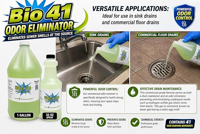 Drain Deodorizer- Odor Eliminator - Commercial Drain Deodorizer - Neutralizer Sewer Gas Smell Remover – 32 Ounce