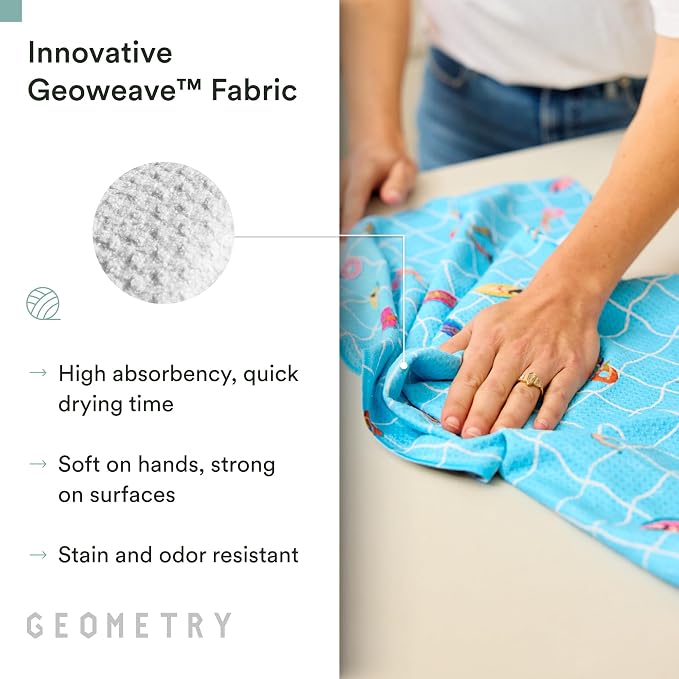 GEOMETRY Tea Towels – Spring & Summer Collection – Quick-Dry, Ultra-Absorbent, Reusable Microfiber Kitchen Towels for Drying & Cleaning - At The Pool - 1 Pack
