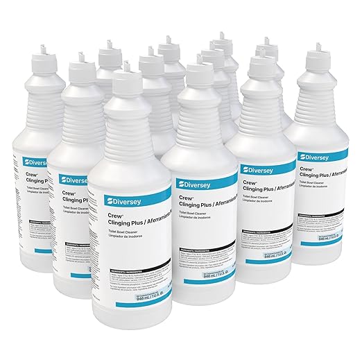 Diversey CREW 9302467 Clinging Plus Toilet Bowl Cleaner, Commercial Strength Formula Cleans Urinals, Ceramic, Porcelain, Unscented Green Liquid, Ready-to-Use Squeeze, 32-Ounce (Pack of 12)