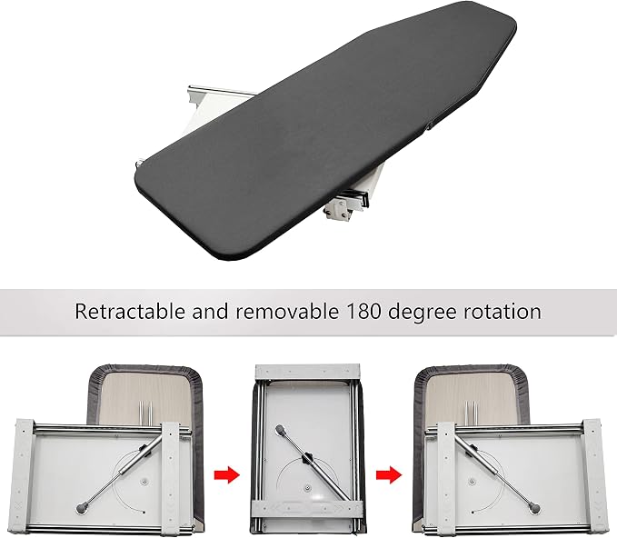 AKOZLIN Retractable Pull Out Ironing Board Closet Sliding Out Swivel Iron Board Mounted in Drawer with Heat Resistant Ironing Cover, Board Size: 31.88"*13", Gray