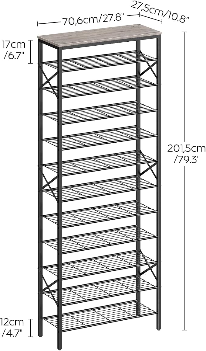 YATINEY 12 Tier Shoe Rack, Large Capacity Shoe Storage Organizer Holds 48 Pairs, Sturdy and Stable, for Entryway, Hallway, Closet, Dorm Room, Greige and Black SS12BG