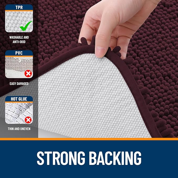 OLANLY Toilet Rugs U-Shaped 24x24, Extra Soft Absorbent Chenille Contour Bathroom Rugs for Toilet, Dry Quickly, Machine Washable, Non-Slip Bath Mat, Black Cherry