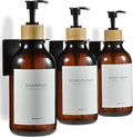 Shampoo and Conditioner Dispenser Wall Mounted Set of 3 Amber Bamboo - No Drill Shower Soap Dispenser for Bathroom Refillable - Spa Hotel Style Accessories by MaisoNovo | 500 ml Shower Gel Dispenser Set of 3. Refillable Shampoo and Conditioner Bottles....