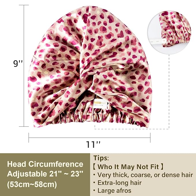 ZIMASILK 22 Momme 100% Mulberry Silk Bonnet for Sleeping & Women Hair Care, Highest Grade 6A Silk Hair wrap for Sleeping with Premium Elastic Stay On Head (1Pc, Leopard Pink/Purple)