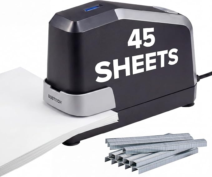 Bostitch Office Impulse Heavy Duty Electric Stapler Value Pack,45 Sheet Capacity,Includes 5,000 Staples & Staple Remover,No-Jam,Faster Stapling,Black,(Pack of 6)