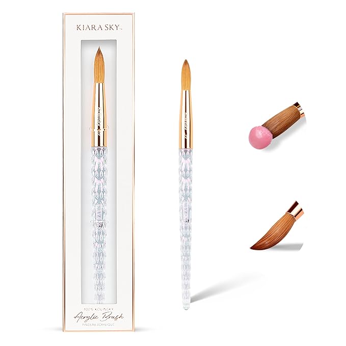 Kiara Sky Kolinsky Acrylic Nail Brush #12 – Pure Kolinsky Sable Hair, Iridescent Crystal Handle, Acetone Resistant, for Acrylic Application, Extensions & 3D Nail Art