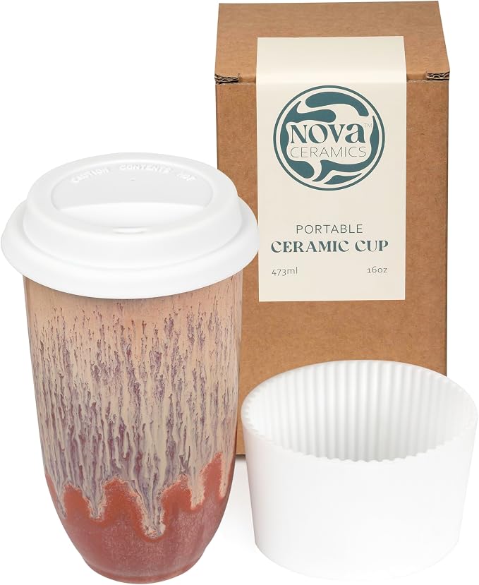 NOVA CERAMICS Travel Coffee Cup– Travel Coffee Tumbler – On the Go Coffee Mug – Microwave & Dishwasher Safe Green CoffeeTumbler - Gifts For Women Men Him Her – 16oz – Jupiter
