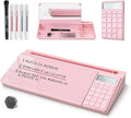 TOWON Desk Dry Erase Board with Detachable Calculator, Small Glass Desktop Whiteboard, Desktop whiteboard - Glass Dry Erase White Board- Desk Computer Buddy for Home Office Supply, Pink, 17 x 6 in