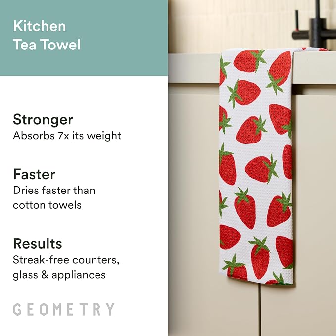 GEOMETRY Spring Kitchen Towels - Quick Dry Microfiber Cloth Spring & Summer Dish Towels for Kitchen Drying - Premium Quick Dry Towel - Strawberry Sunshine, 18" x 30" - 2-Pack