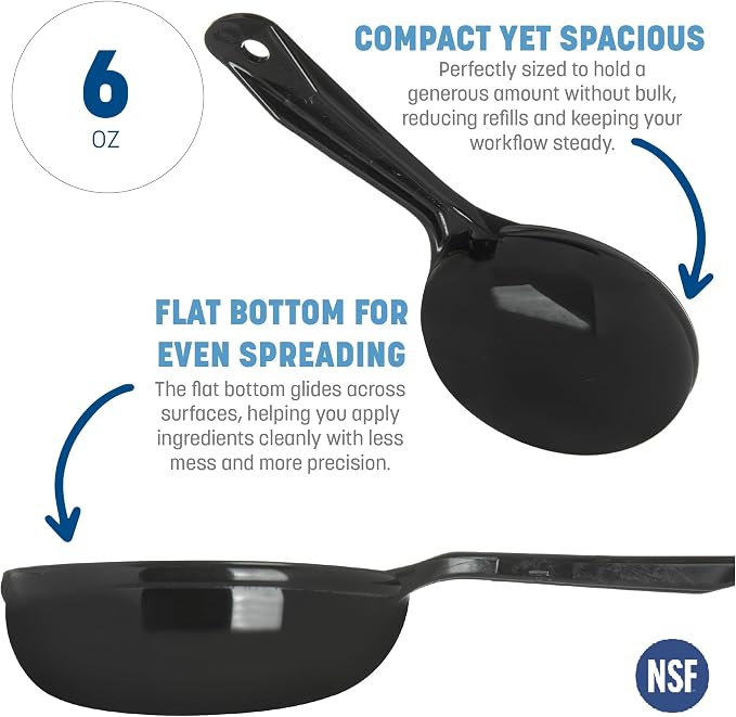 Carlisle FoodService Products 493003 Solid Short Handle Portion Control Spoon, 6 oz, Black
