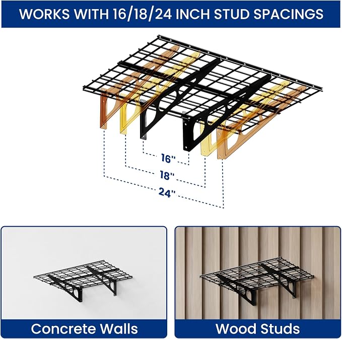 FLEXIMOUNTS 2x3ft Garage Shelving Wall-Mounted, 1-Pack Heavy-Duty Wall Shelving, Holds Up to 200 lbs, Garage Storage Rack for Organization & Storage Bins, Black, Classic Series