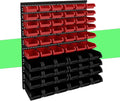 60Pcs Plastic Wall Mounted Storage Bins Parts Rack Nuts And Bolt Bins Organizer For Shop Garage for Screws, Nuts, Bolts, Nails, Beads, and Small Hardware Parts(RED+BLACK, 60)