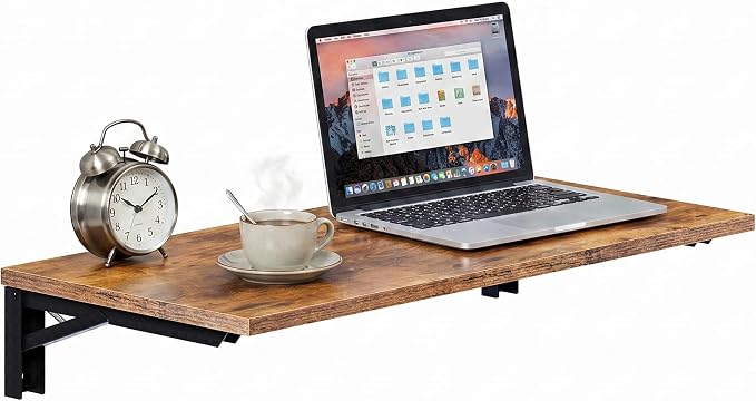 Need 36x20IN Wall Mounted Folding Table for Office Laundry Retro | Black Frame Fold Down Wall Mount Desk Folding Wall Table for Small Apartment, Garage&Ironing Station