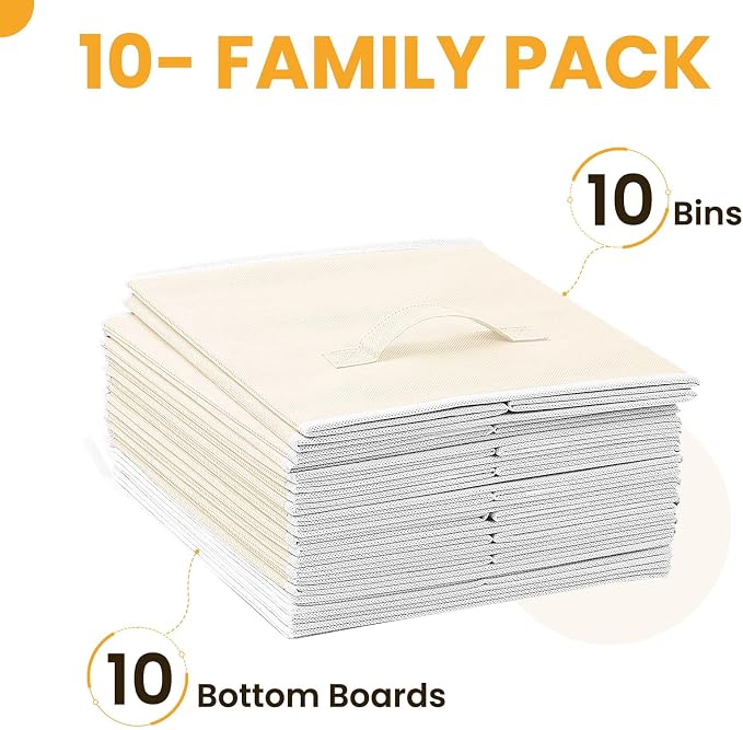Large Storage Cubes, 13 Inch Cube Storage Bins for Shelves Closet Nursery Bedroom - 10 Pack Collapsible Storage Baskets with Handles - Fabric Bins for Organizing Magazines Clothes Toys (Beige)