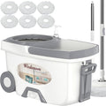 Mop and Bucket with Wringer Set,Spin Mop and Bucket System, Mops for Floor Cleaning,Household Supplies Tools with 6 Replacement Refills,61" Extended Handle for Household Hardwood Floor - White