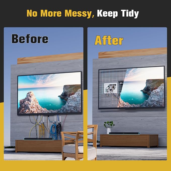 in-Wall TV Box with Flange for Home Theater Installation, 11.9" x 8.4" Cord Hider for Wall Mounted TV, with 2 Outlets, Cable Bracket, LV Cable & 1-1/2" ENT Entrance, Ideal for New or Retrofit Job