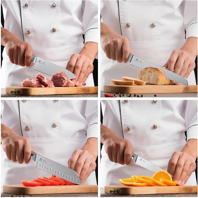 Knife Sets for Kitchen with Block imarku G14 Japanese Knife Set Stainless Steel Kitchen 14pcs, Built-in Sharpener, Sharp Knives with Non-slip Ergonomic Handle - Dishwasher Safe, Home Essential Gifts