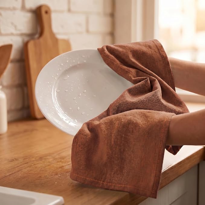 Urban Villa Kitchen Towels 100% Cotton Dish Towels for Kitchen(Set of 8)20”x30” Dish Cloths Absorbent Kitchen Linen Set with Hanging Loop Perfect for Drying Dishes Cleaning Hand Towels – Orange/Black