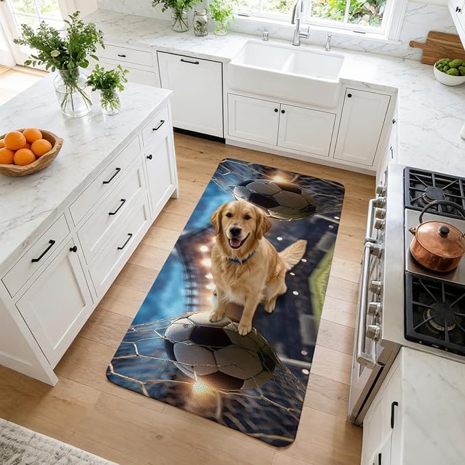 Kitchen Runner Rug, Football Sports Non Skid Hallway Rug Washable Rug, Football Field Goal Net Soccer Low Profile Indoor Doormat Floor Mat Rugs for Bedroom Laundry Room, 31.5" x 63"