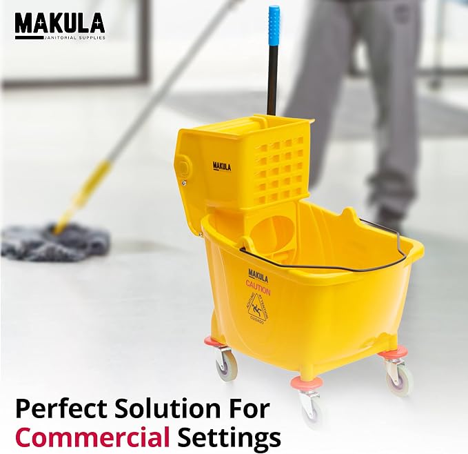 Makula Commercial Mop Bucket with Wringer, 36 Qt Heavy Duty Janitor Mop Bucket with Wheels, Side Press Wringer Combo, Industrial Cleaning Bucket for Restaurants, Schools & Commercial Floors