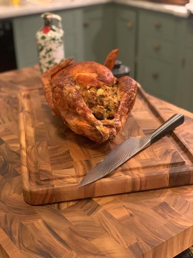 Ironwood Gourmet Charleston End Grain Board with Channel, Acacia Wood Brown 20 x 14 Inches | Knife Friendly End Grain | Beautiful Acacia Wood | Large Board for Cutting, Carving & Serving | Mess Free Juice Channel