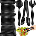 Patelai 48 Pcs Plastic Serving Utensils Disposable Black Serving Spoons Forks Tongs Heavy Duty Party Utensils for Dinner Parties, Buffets, Banquets, Birthday, Weddings and Daily Use