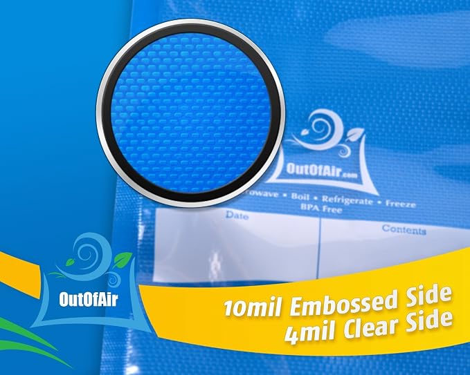 8" x 25' Rolls (Fits Inside Machine) - Pack of 2 (50 feet total) - OutOfAir Vacuum Sealer Rolls. Works with FoodSaver Vacuum Sealers. 33% Thicker, BPA Free, Sous Vide, Commercial Grade