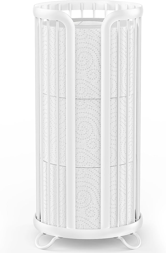 Toilet Paper Holder Stand, Freestanding Toilet Paper Storage,White | Waterproof Raised Feet,Rustproof,Fit 3 Mega Rolls,No Drilling No Assemble,Minimalistic Storage,Space-saving Renter Friendly