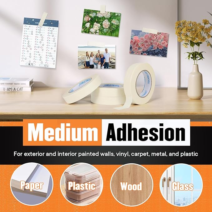 Ultimate Home Essentials Bundle Masking Tape 0.94 Inch Wide 9 Rolls, Silver Grey Duct Tape 3 Roll and Lint Rollers for Pet Hair Extra Sticky 5 Packs Bundle
