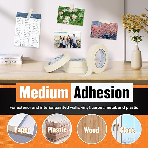 Ultimate Home Essentials Bundle Masking Tape 1.41 Inches Wide 6 Rolls, Silver Grey Duct Tape 3 Roll and Lint Rollers for Pet Hair Extra Sticky 5 Packs Bundle